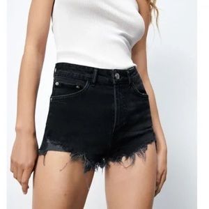 Zara High Rise Black Denim Shorts